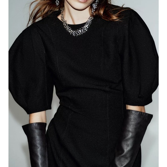 Zara NWT black balloon puff sleeve mini dress - Picture 5 of 14